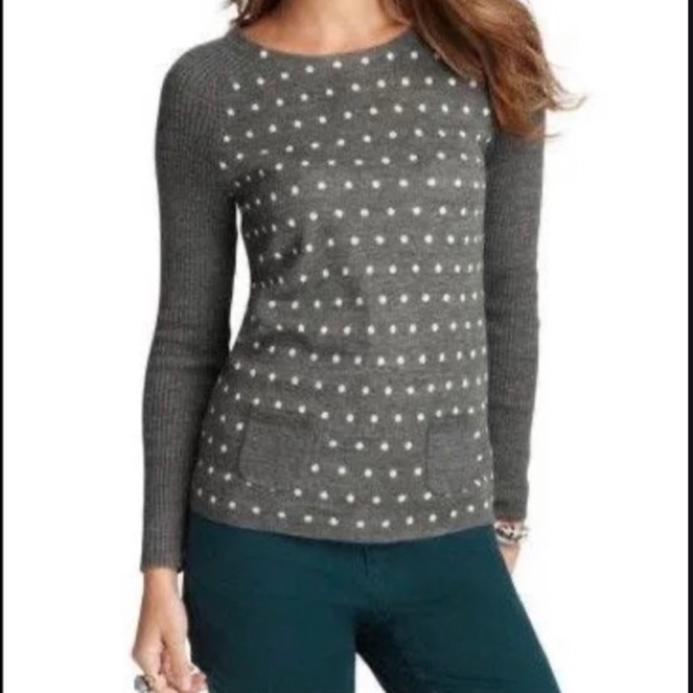Loft Gray & White Polka Dot Sweater